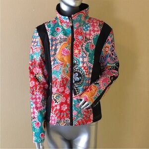Marker Women’s Sz 6 Floral Print Jacket Coat bright Colors Black Stripes